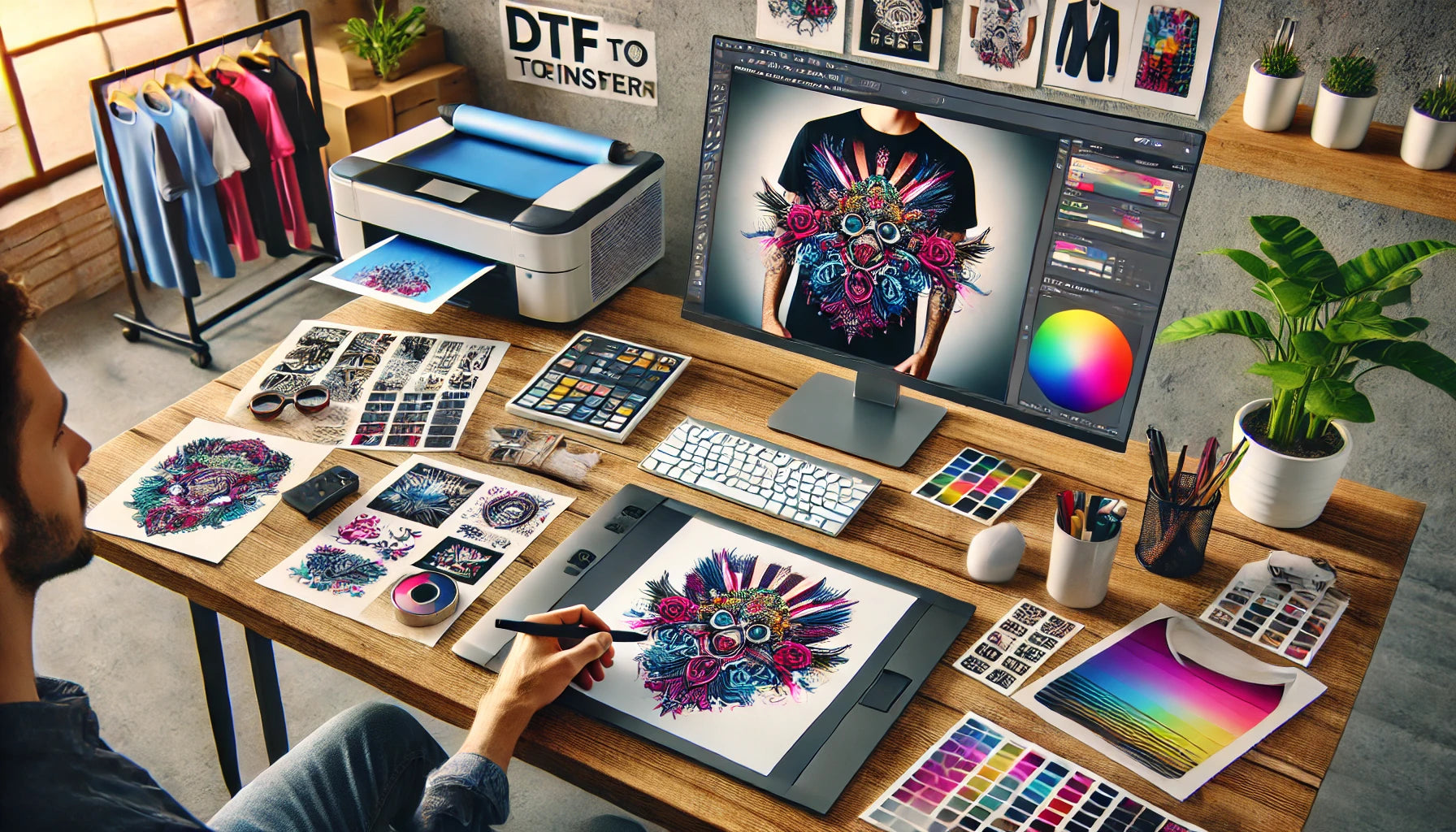Design software interface used for creating DTF transfer artwork.