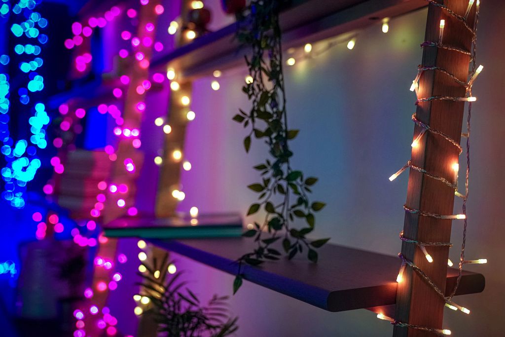 Bookshelf with Twinkly Strings