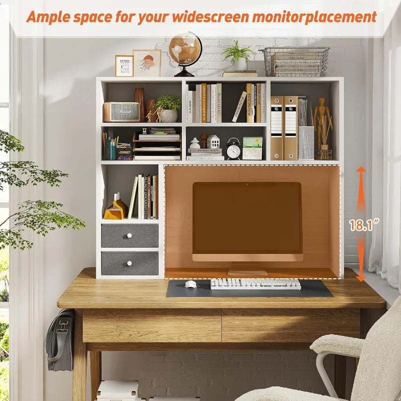 EnHomee Desktop Bookshelf with 8 Shelves and 2 Drawers, Home office Organizer