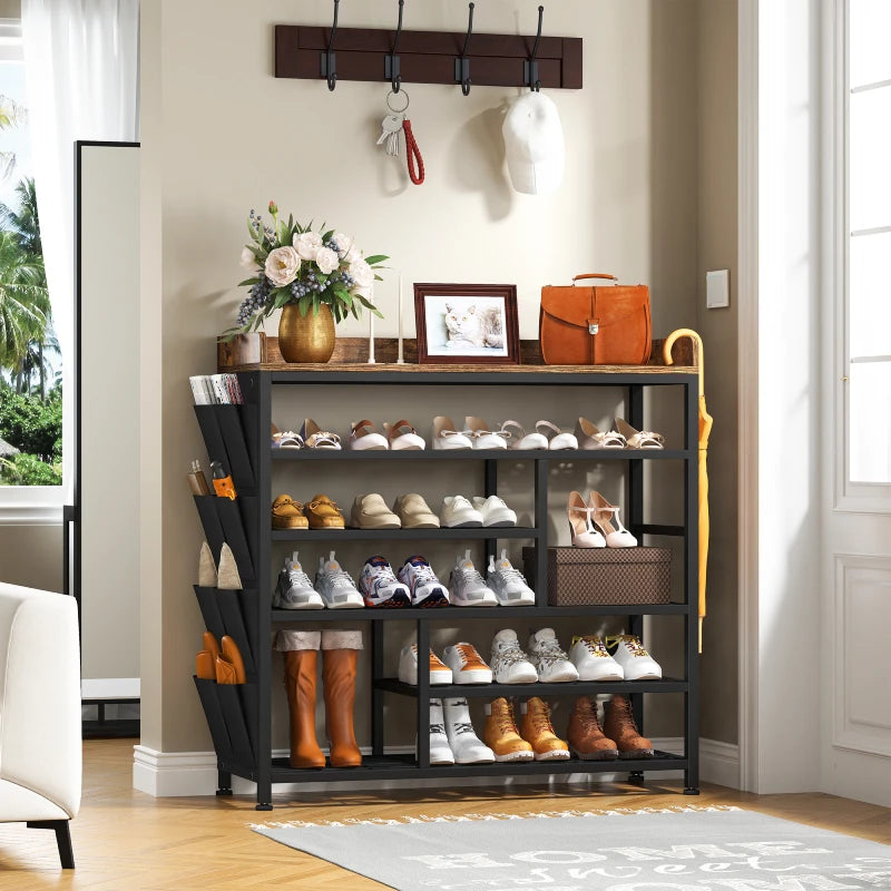 Enhomee Shoe Rack for Closet, 6-tier Metal and Wooden Shoe Shelf for Entryway