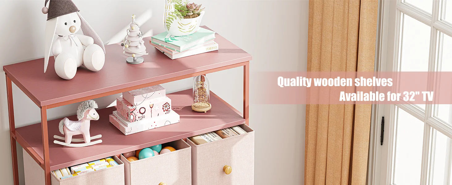 Enhomee pink dresser with 7 drawers and quality wooden shelves