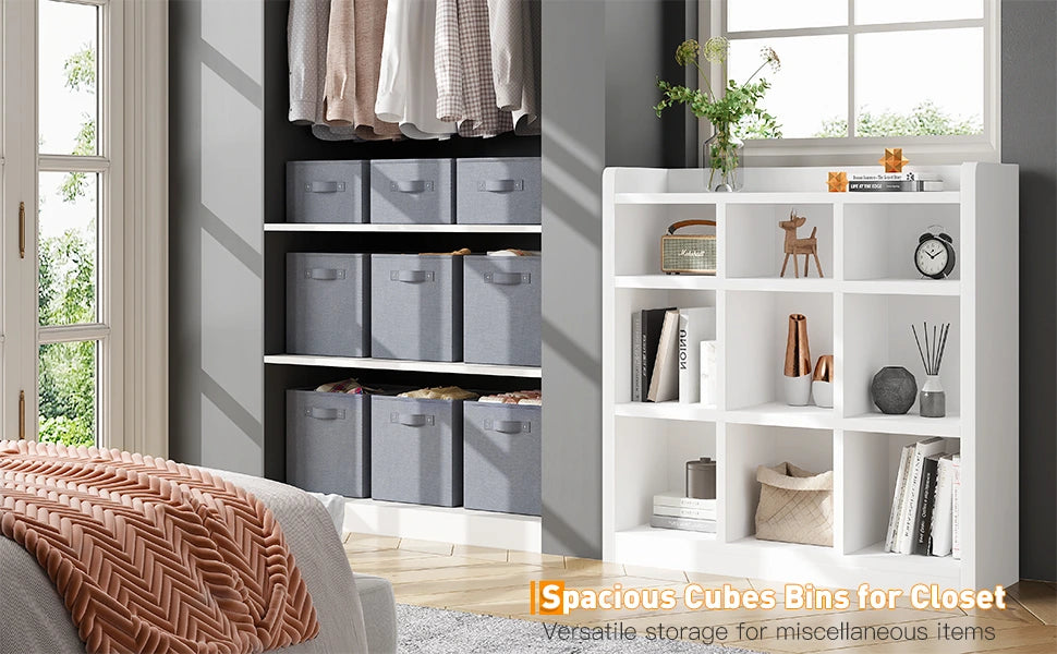 EnHomee Cube Storage Organizer With 9 Bins, White Wooden Cube Organize –  Reibii