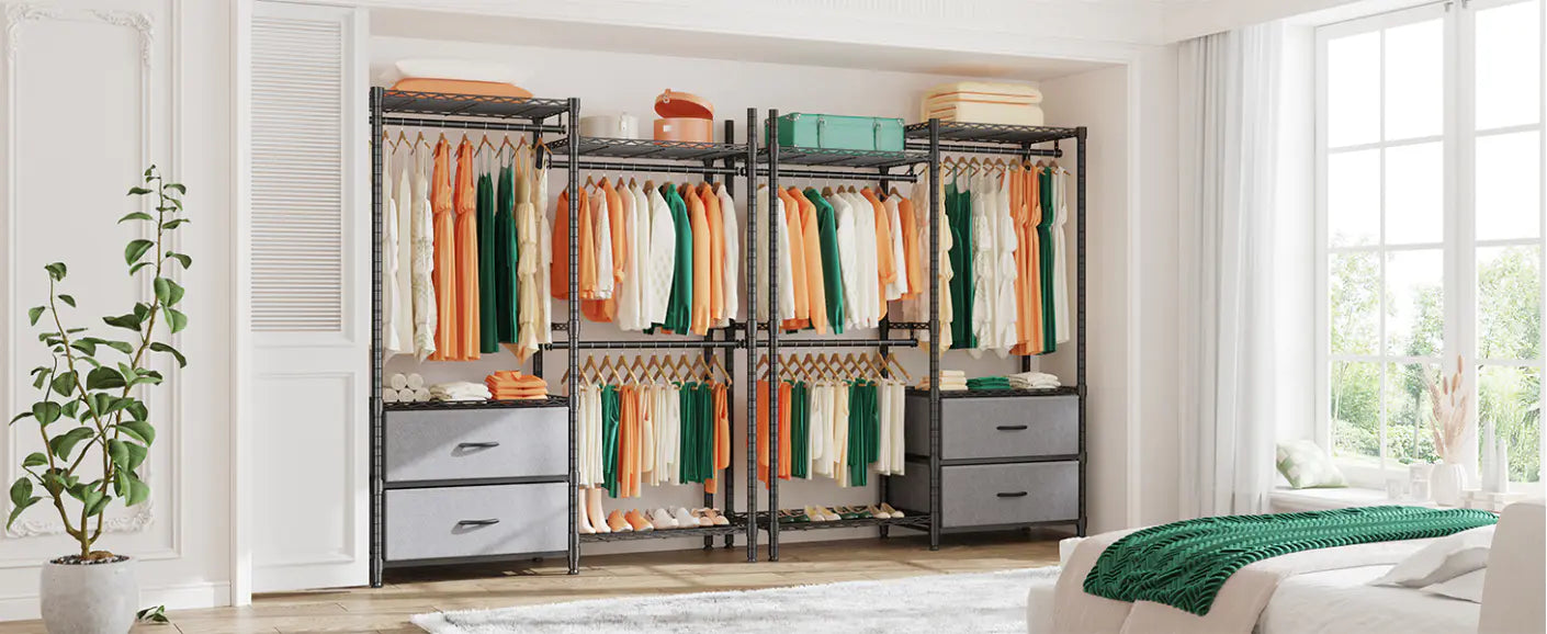REIBII wire garment rack allows you customize your walk-in closet