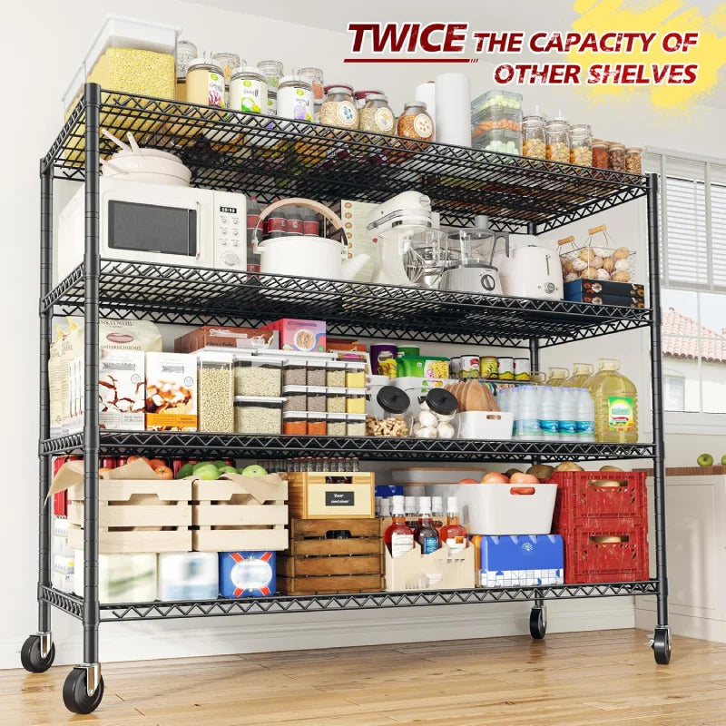 REIBII H Wire Shelving Unit With Wheels, 2500Lbs Heavy Duty Metal Shelves, Adjustable Garage Storage Rack for Pantry