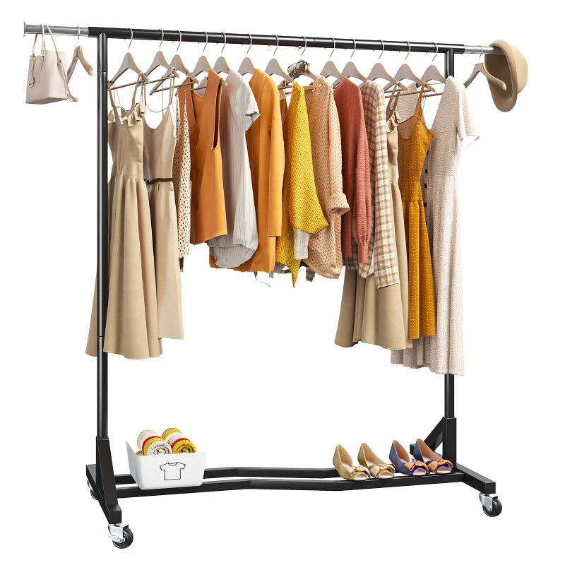 Raybee 77'' Rolling Clothing Rack, Adjustable Heavy Duty Clothes Rack with Wheels, Garment Racks for Hanging Clothes，77''W* 66''H* 24''D