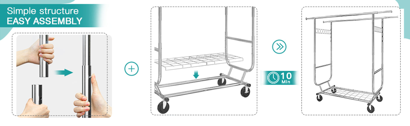 Raybee clothes rack heavy duty can be installed within 10 minutes
