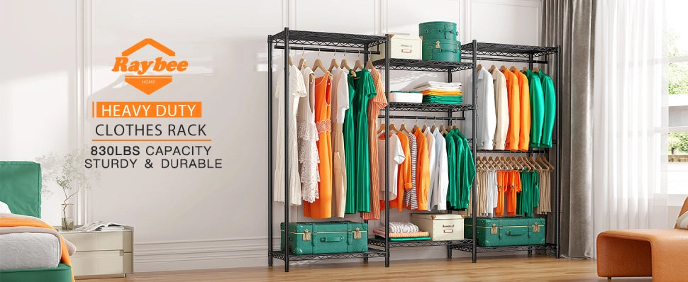 Raybee 830lbs heavy-duty clothes rack with shelves