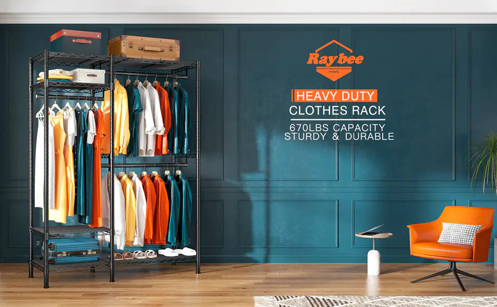 Raybee Freestanding Closet Rack Heavy Duty Wire Garment Rack In Bedroom –  Reibii