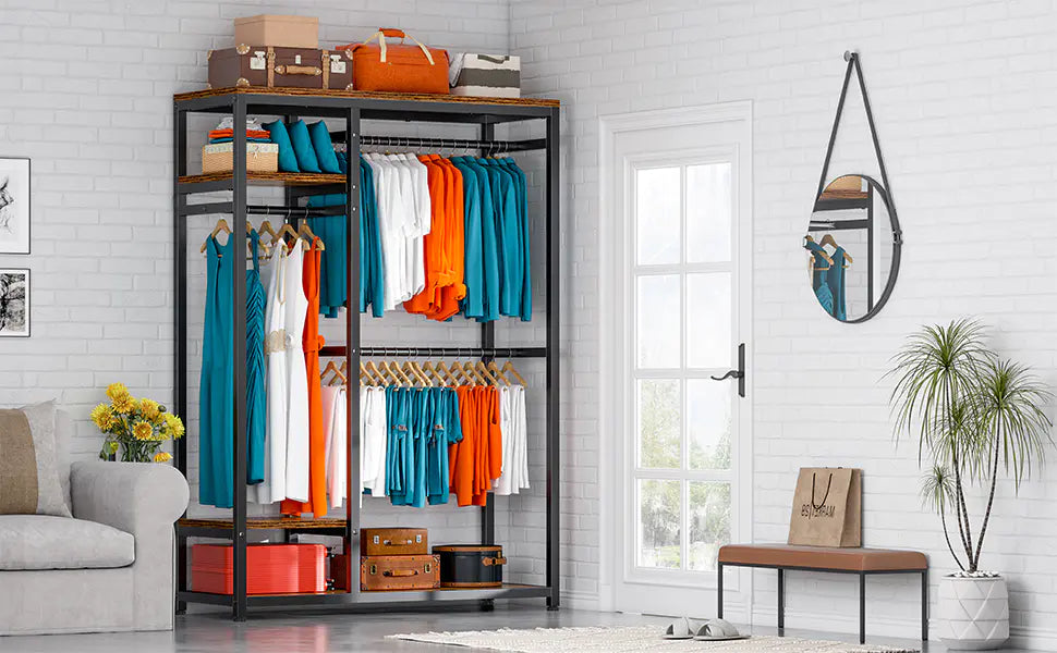 Raybee free standing wardrobe closet rack for living room storage