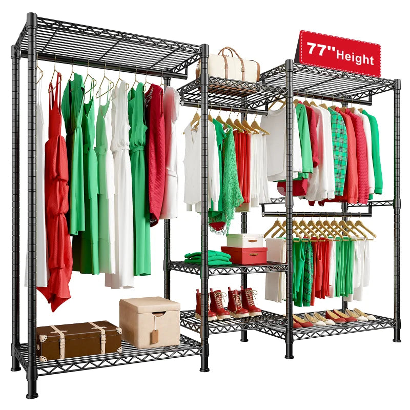 Raybee 750lbs Clothes Rack Heavy Duty, Metal Garment Rack for Hanging Clothes, Sturdy Freestanding Portable Closet