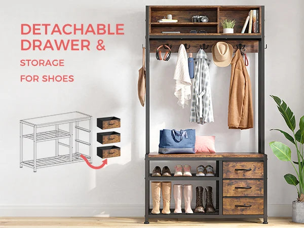 Raybee coat rack with shoe rack and drawers
