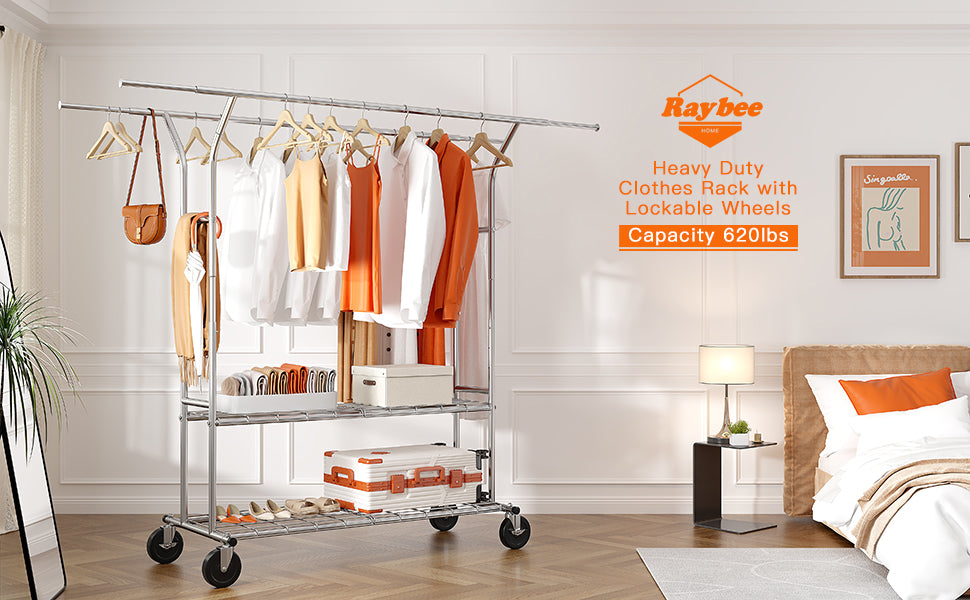 Raybee 620lbs heavy duty clothes rack for bedroom storage
