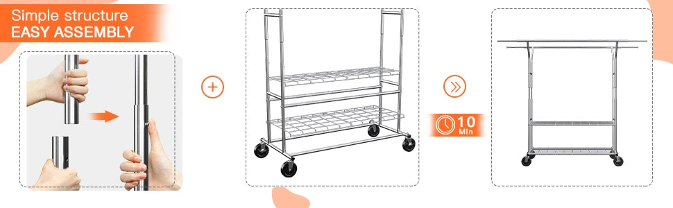 Raybee clothes rack heavy duty is easy to install within 10 minutes