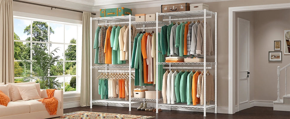 Raybee Freestanding Closet Organizer Heavy Duty with Wooden Shelves – Reibii