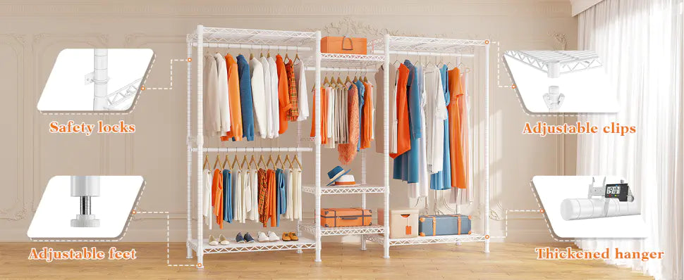 The Raybee heavy-duty clothes rack is equipped with adjustable feet and other accessories, featuring excellent stability and durability, and supports long-term use.