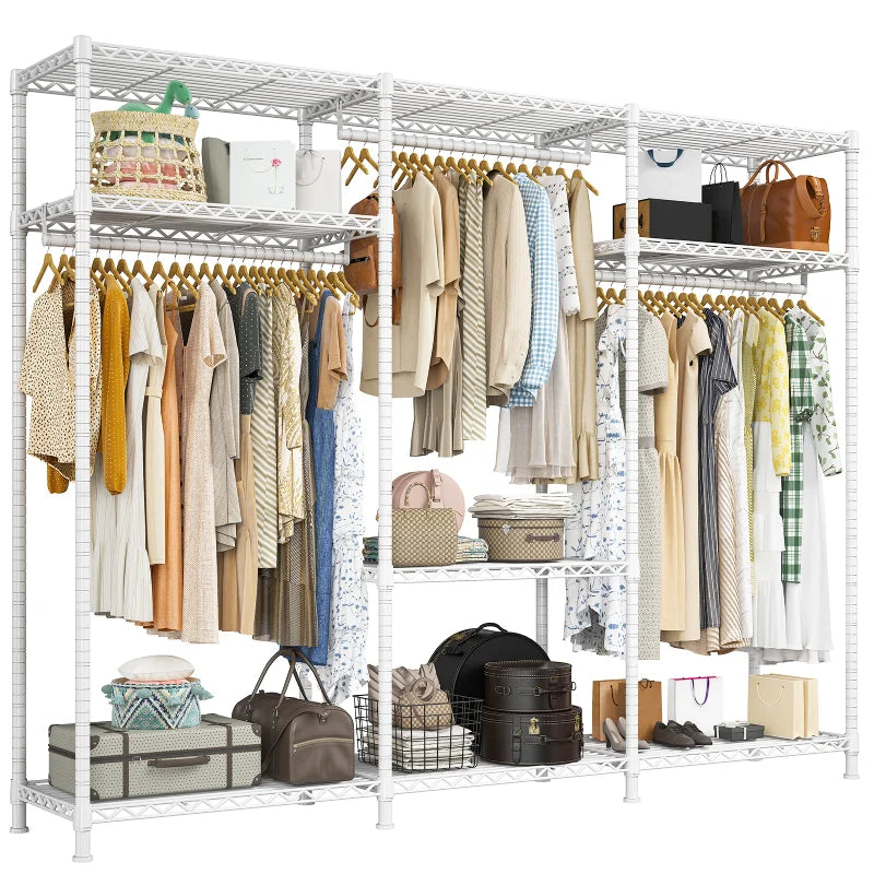 Raybee 795 LBS White Clothing Rack, Portable & Metal Clothes Rack with Shelves