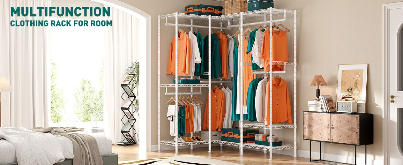 Raybee heavy duty clothes rack with ample storage space perfect for bedroom organization!