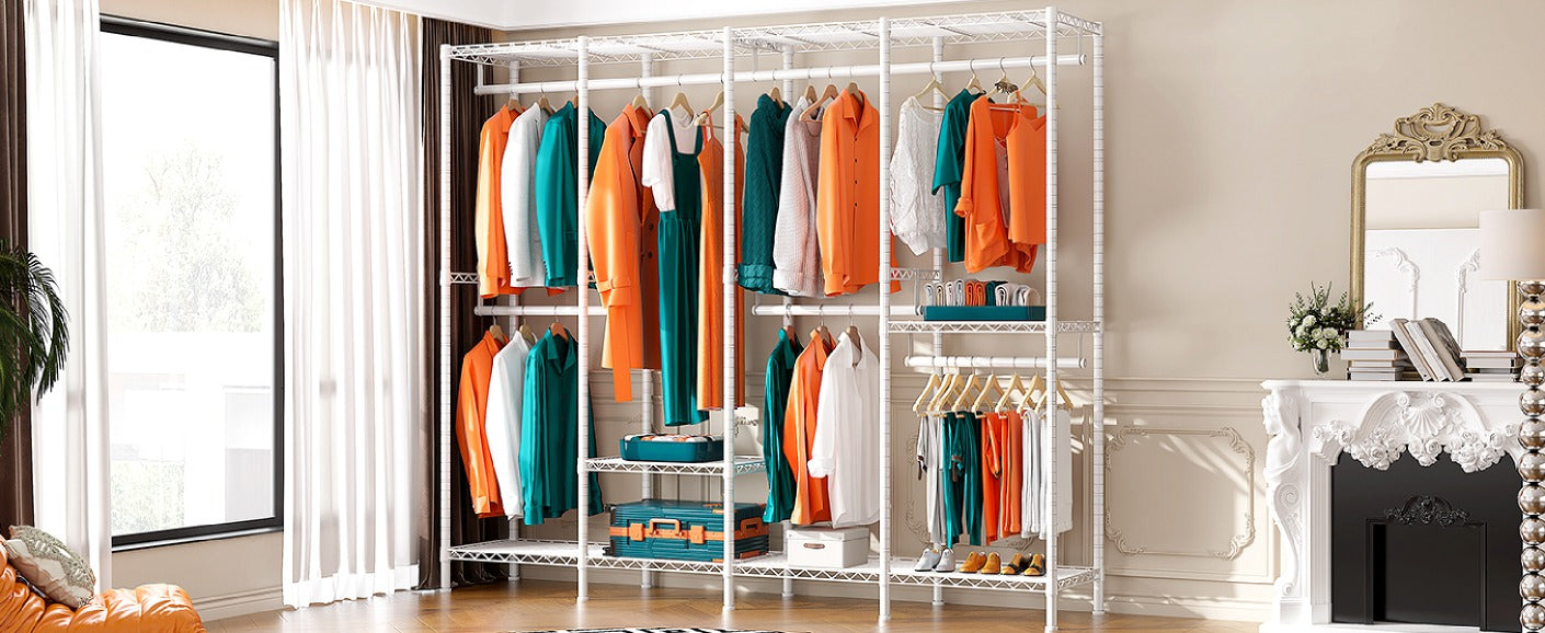Raybee large adjustable clothing rack Provides plenty of space for you to hang clothes, hats, folded towels or underwear, etc.