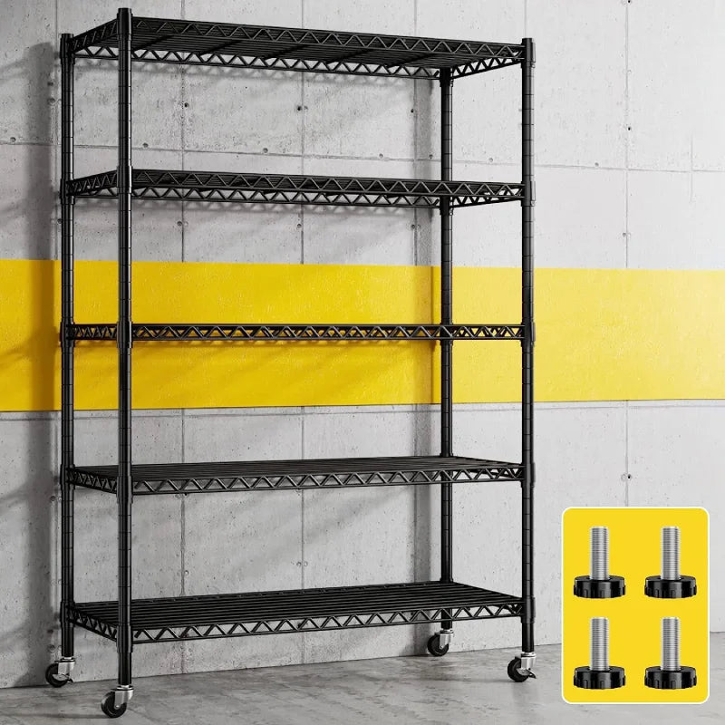 REIBII 73"H Metal Storage Shelves with Wheels, 1780 Lbs Wire Shelving Units for Pantry Kitchen