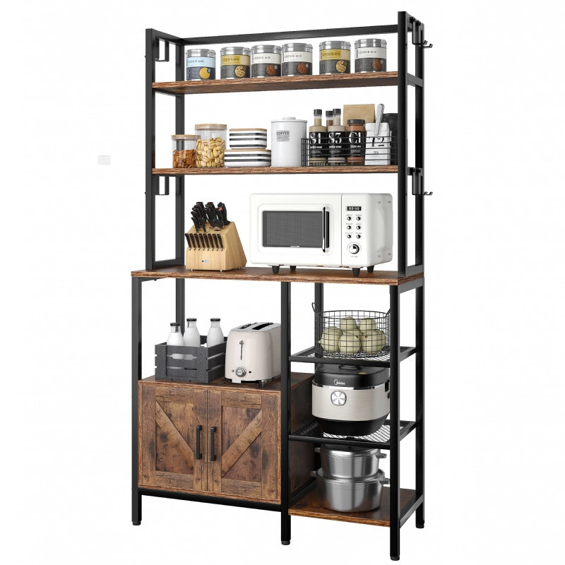 EnHomee 63 in. Kitchen Bakers Rack, 6-Tier Microwave Stand with Storage, Metal and Wood, Rustic Brown