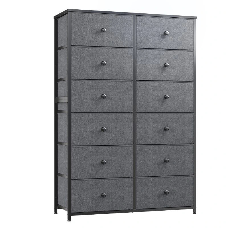 EnHomee Bedroom Dresser with 12 Drawers, Tall Grey Dresser & Chest of Drawers