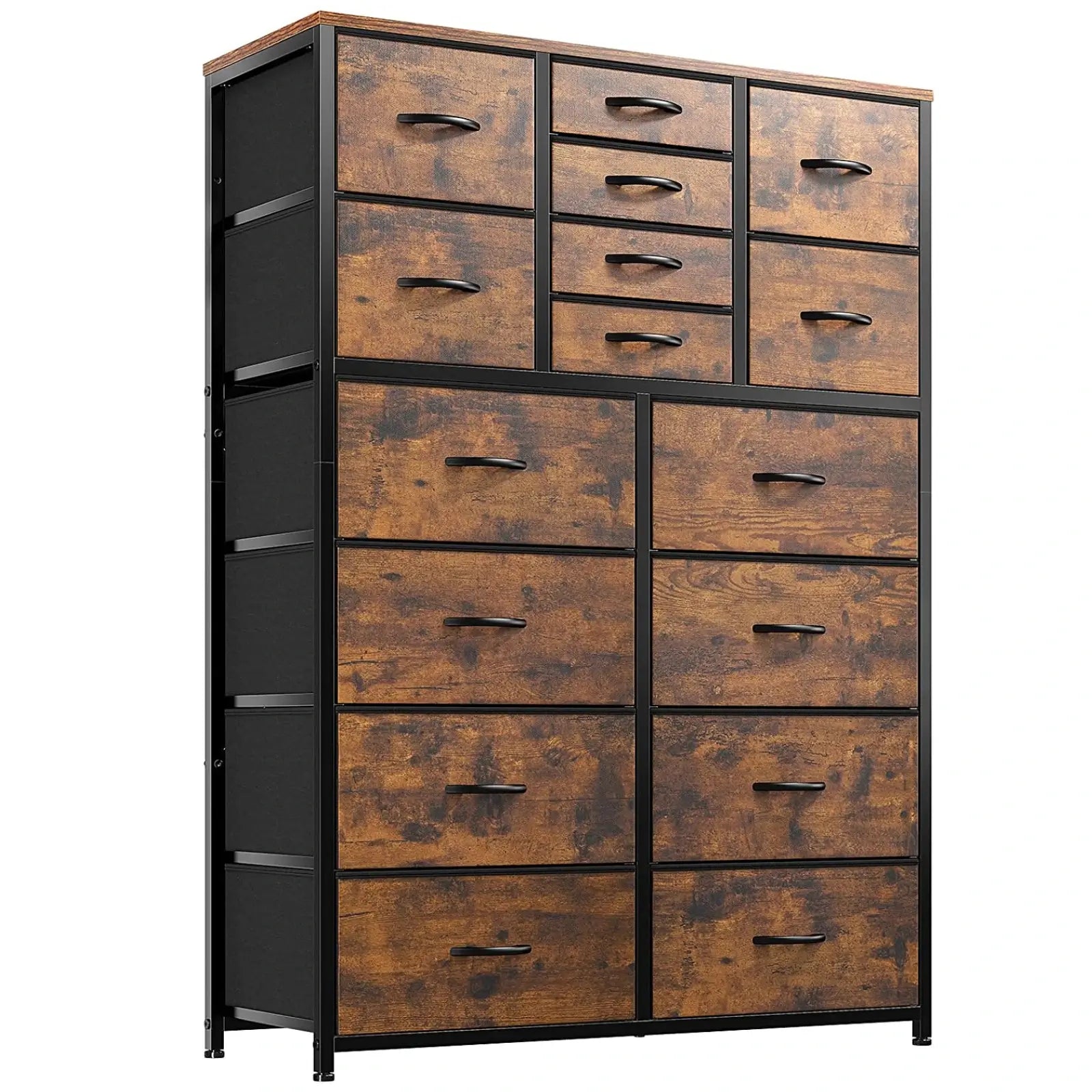 Enhomee Tall Dresser for Bedroom, 16 Deep Drawers Large Dresser, Brown Double Dresser, Chest of Drawers for Closet, Highboy