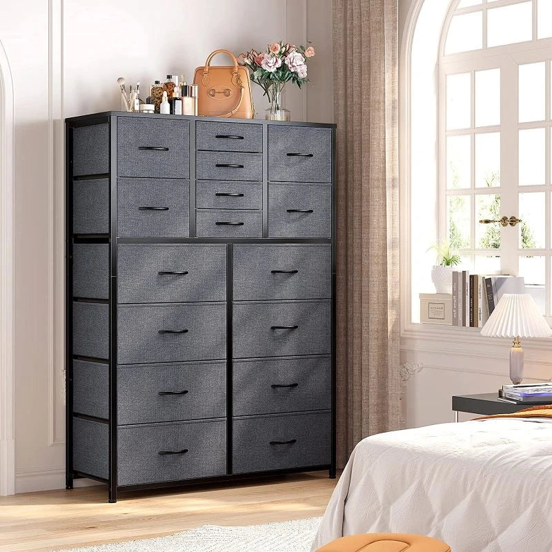 Enhomee Tall Dresser With 16 Grey Drawers For Bedroom