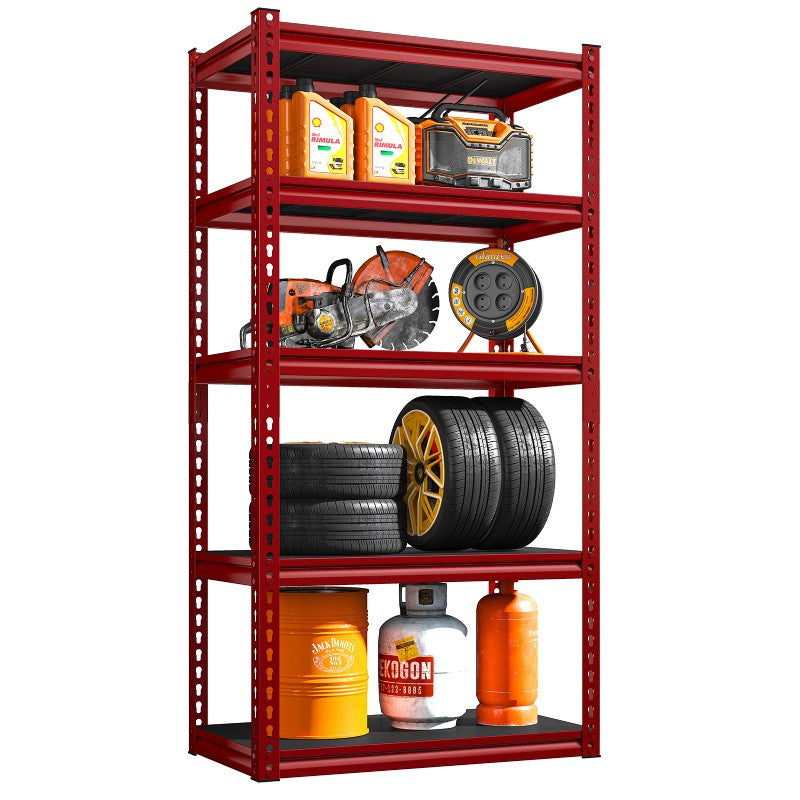 REIBII 72" All Metal Garage Shelving, 1750 Lbs Heavy Duty Adjustable Rack Storage Shelving Unit 72"H x 16.8"D x 31.8"W, Red black