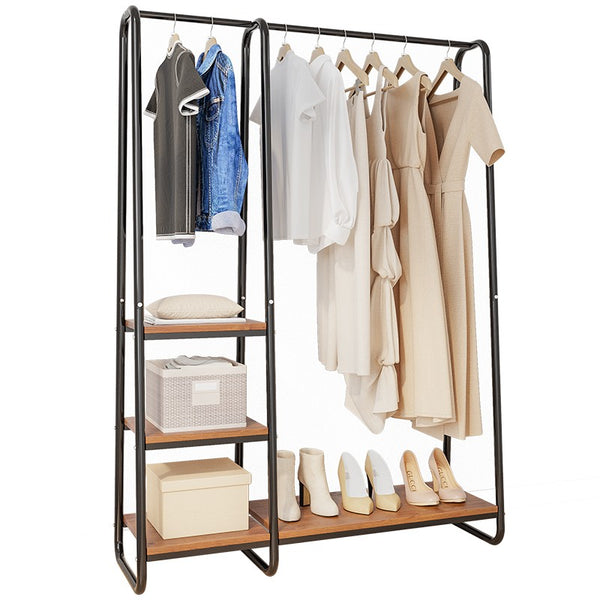 Raybee clothes metal rack with wood shelves