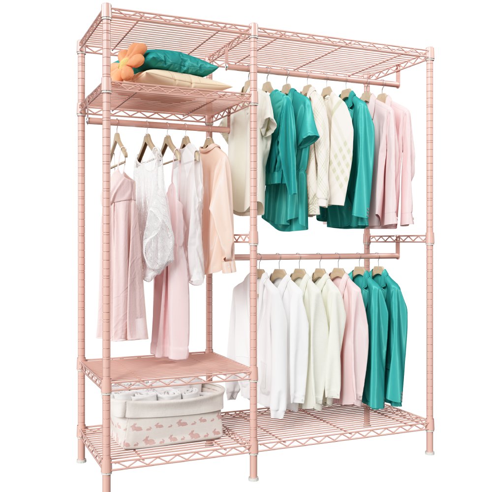 Raybee 670lbs Pink Heavy Duty Clothing Wire Rack With Shelves