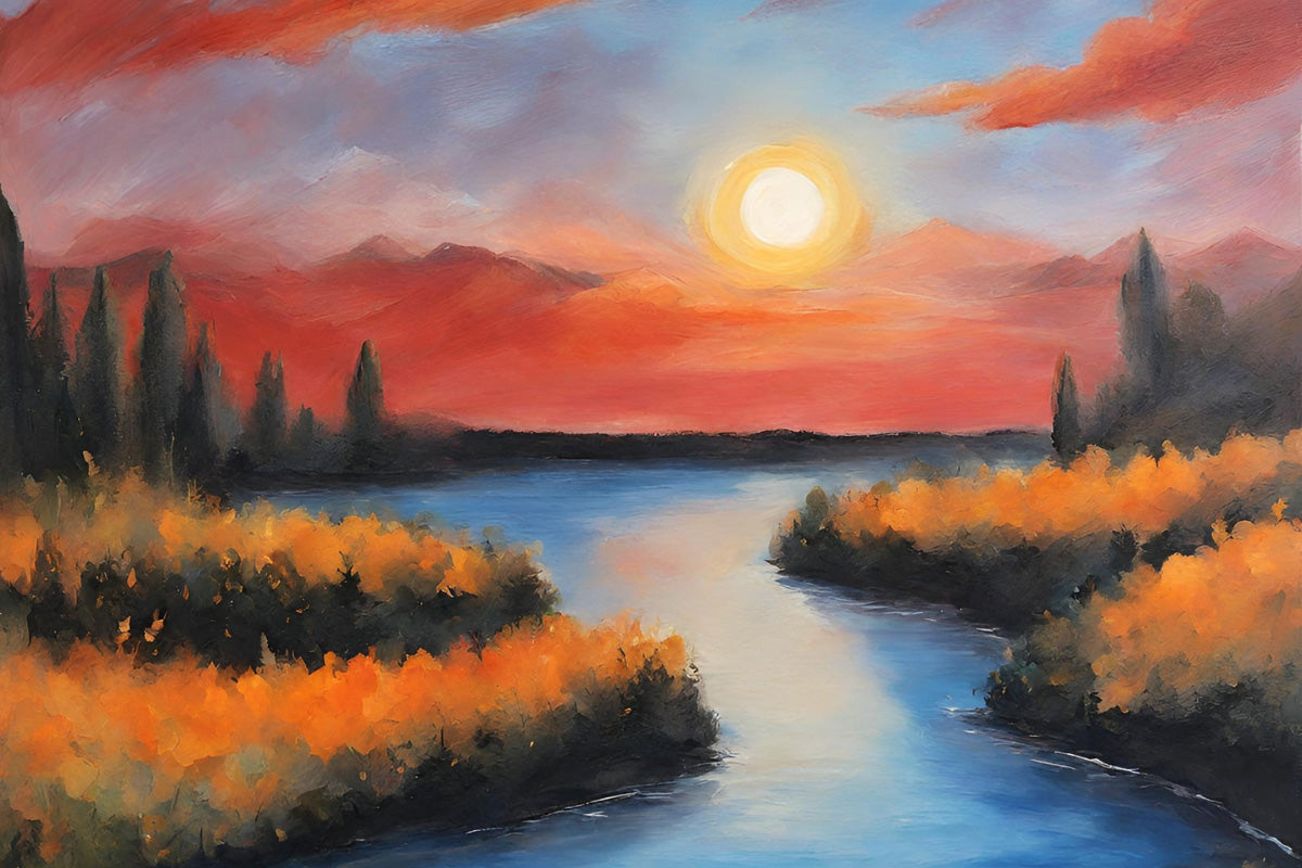 An acrylic painting of the sunset