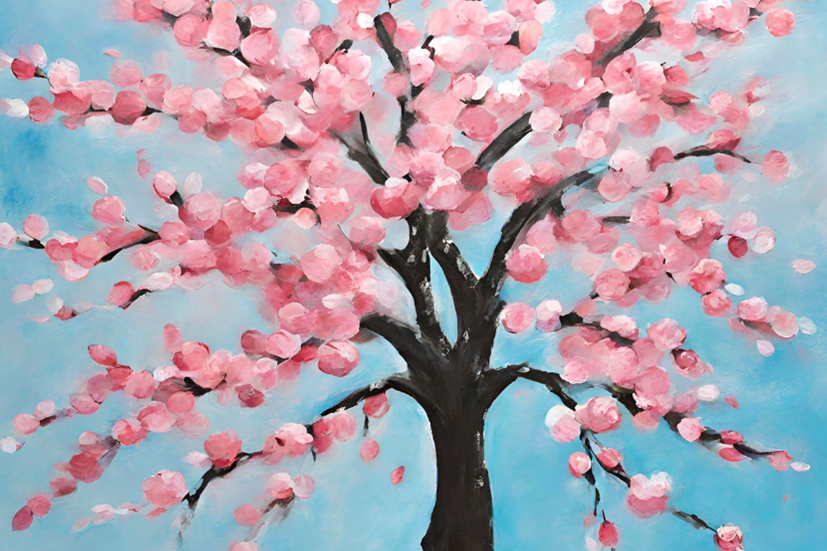 A gorgeous acrylic painting of a cherry blossom tree