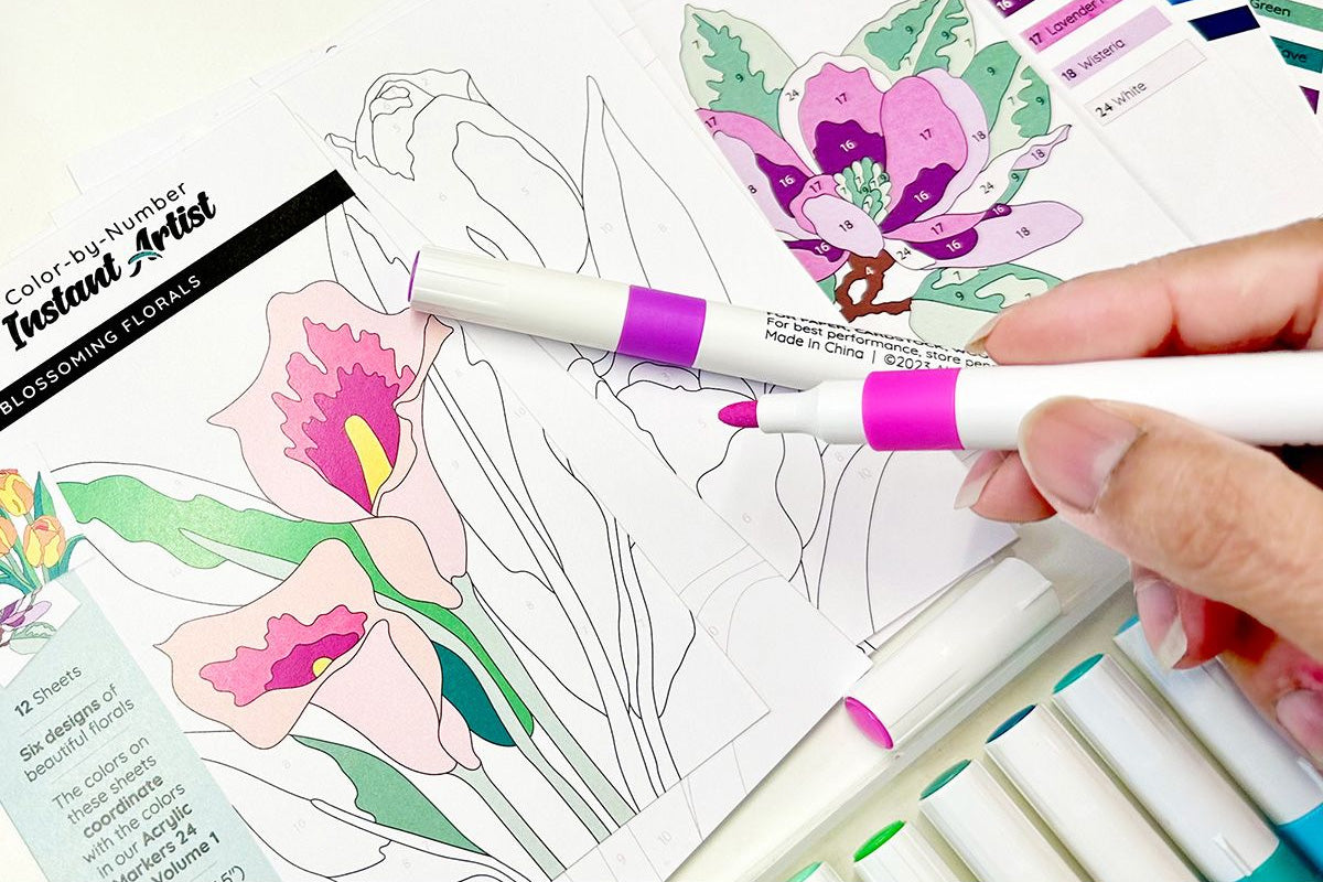 Artistry's Color-by-Number: Instant Artist - Blossoming Florals and acrylic markers
