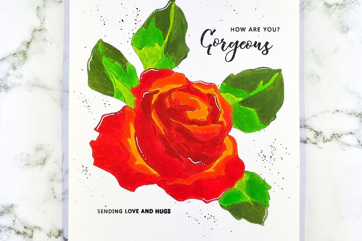 handmade card with a watercolored rose from Artistry's adult paint by numbers kit