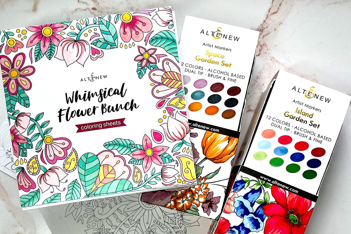 Artistry's Whimsical Flower Bunch Coloring Book with 2 sets of Alcohol Markers