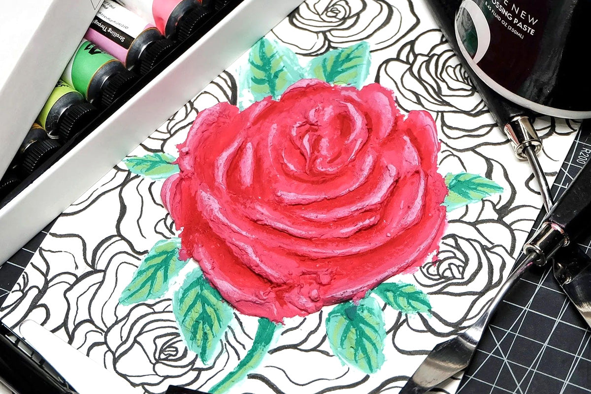 A red rose painted with an impasto technique