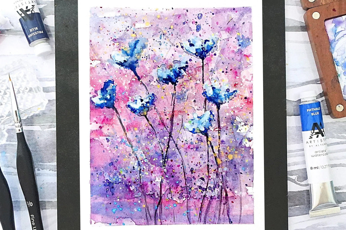 A painting of flowers created with the Palette Perfection Artists' Watercolor Tube Bundle