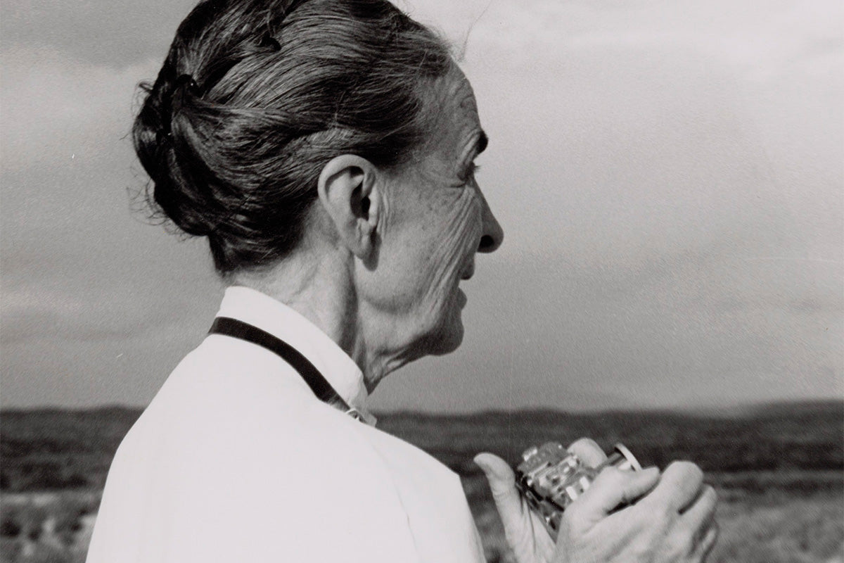 Georgia O’Keeffe with Camera, 1959 (Photo by Todd Webb)