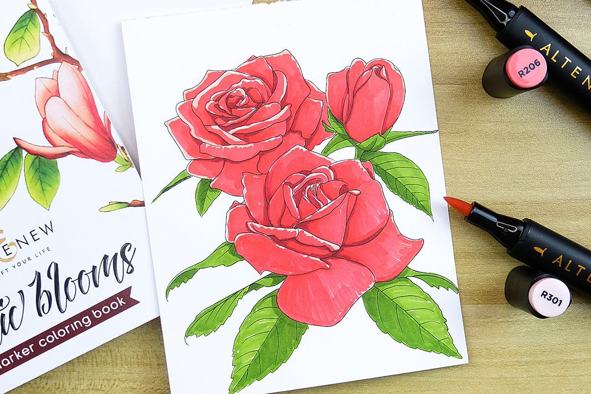 Artistry by Altenew's Alcohol Markers are perfect for coloring the Exotic Blooms Alcohol Marker Coloring Book for adults