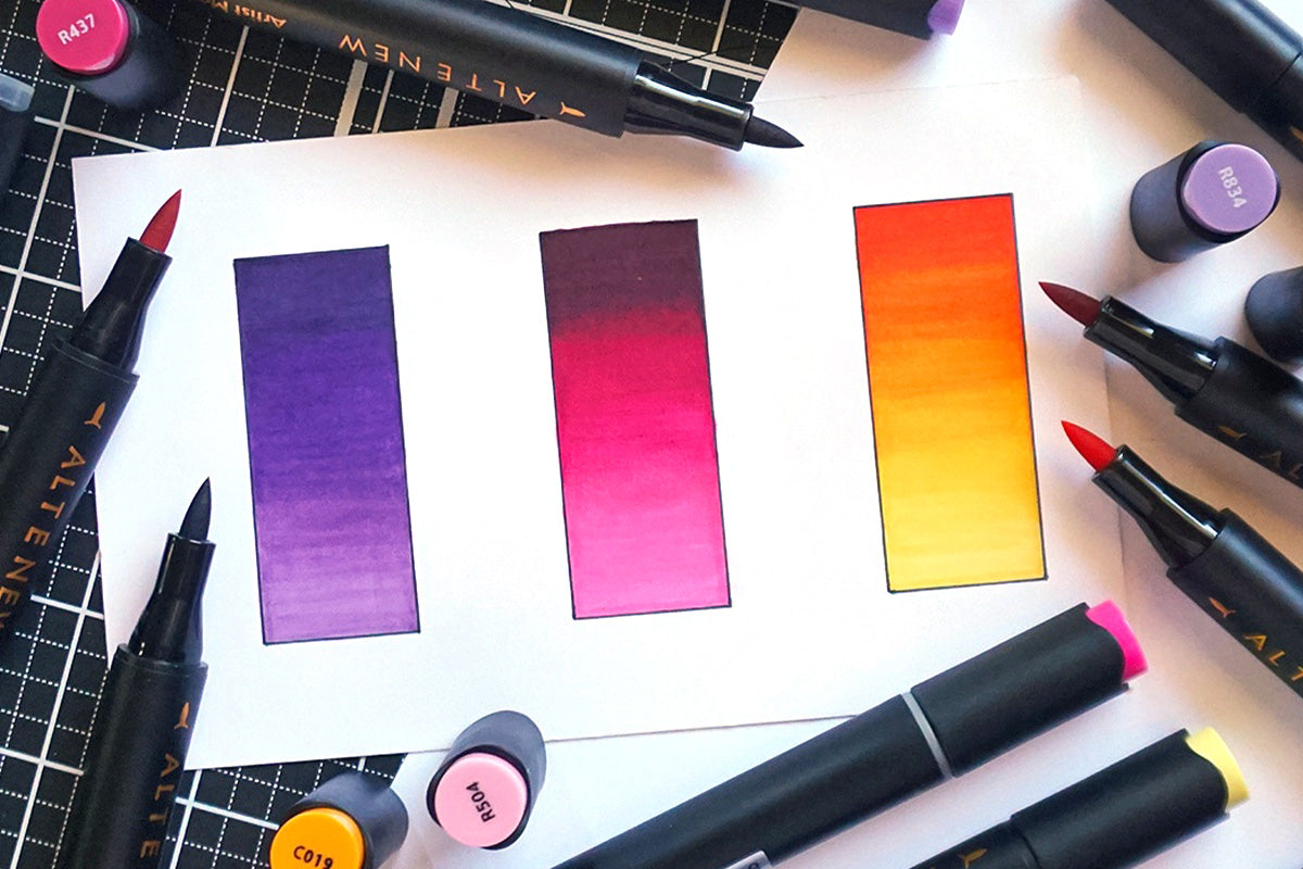 Ombre color swatches of Artistry by Altenew's Alcohol Markers