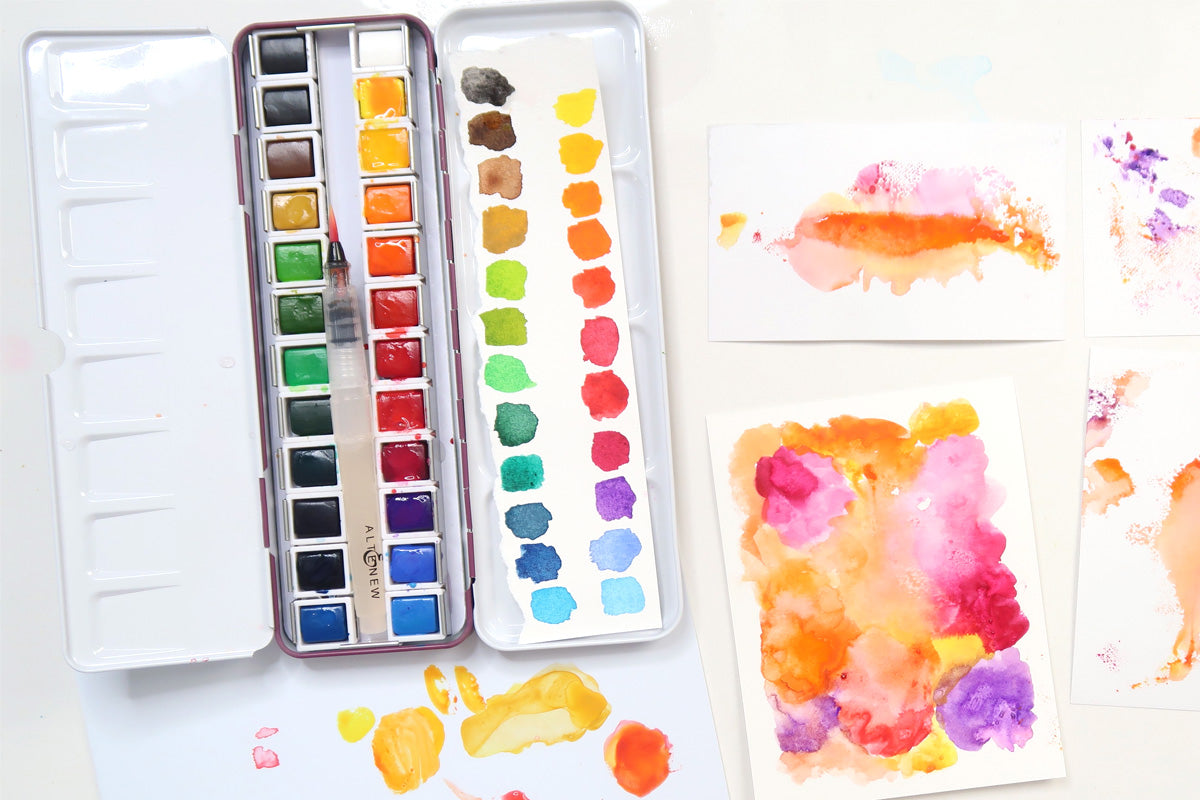 A color swatch of vibrant watercolors