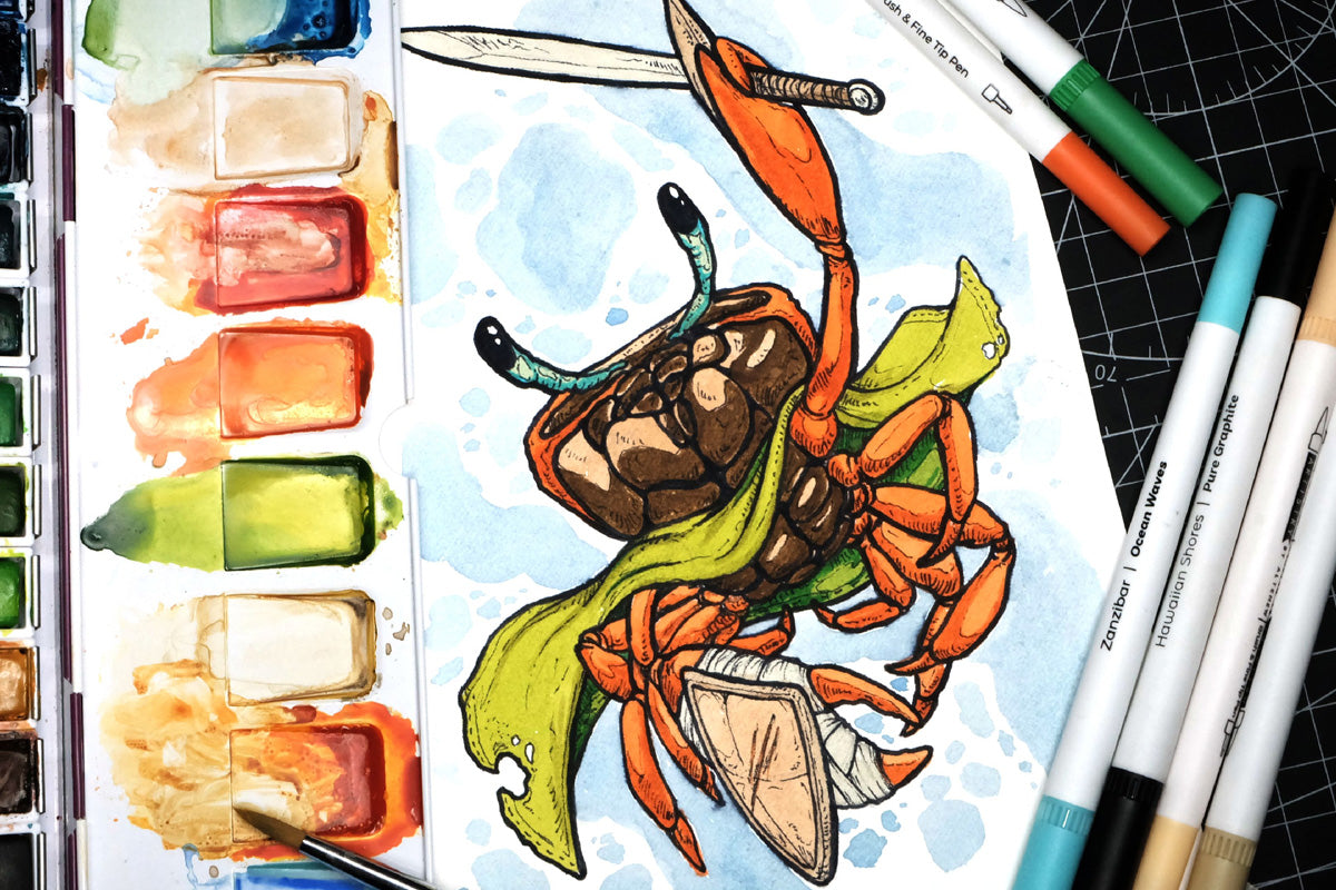 A beautiful crab painting made with water-based markers
