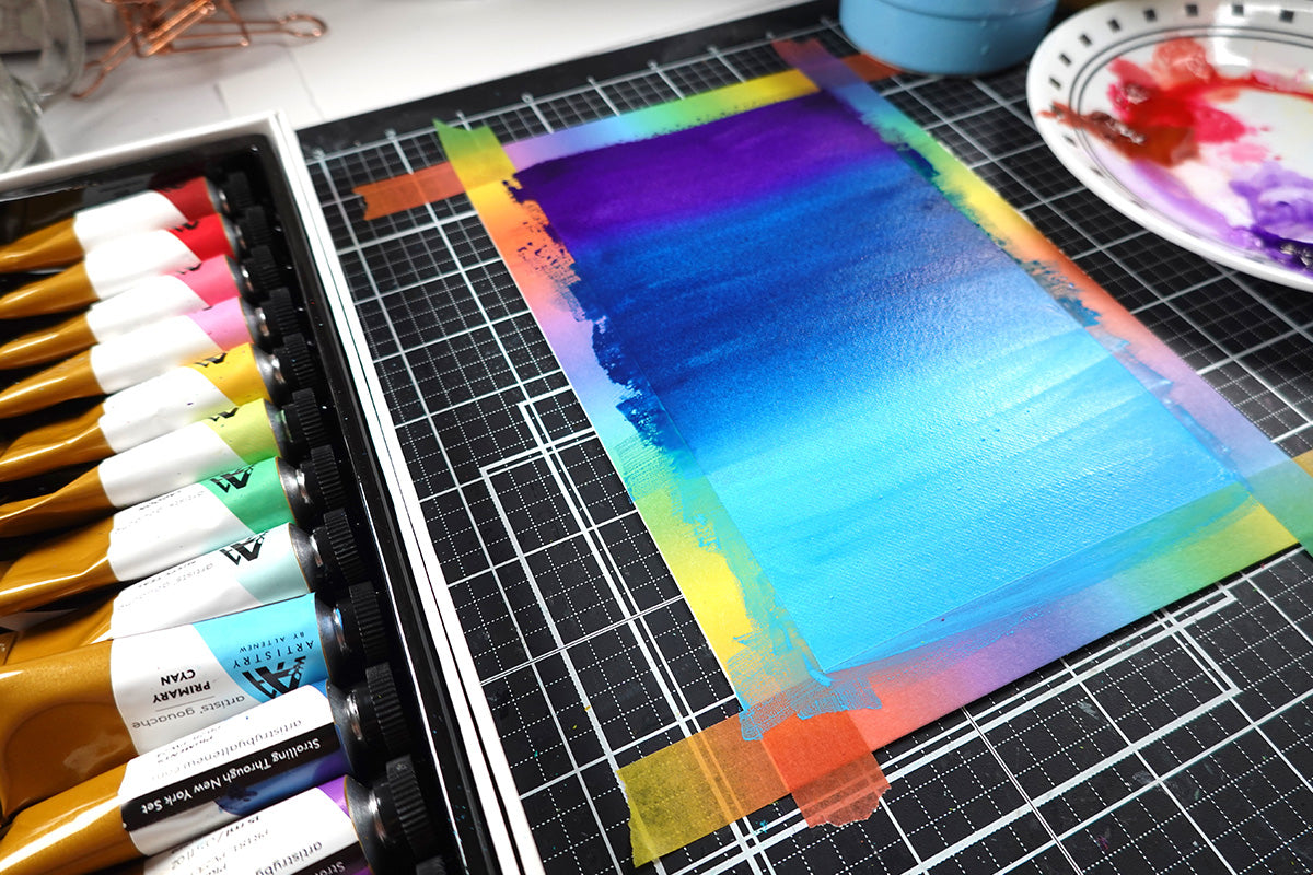 Creating gradations of color from blue to purple using Artistry by Altenew Gouache Paints