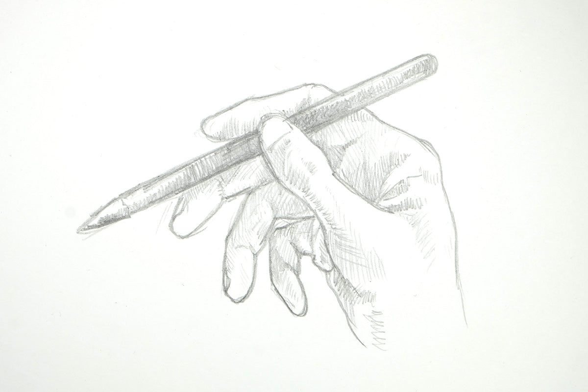 A sketch of a hand holding a pencil