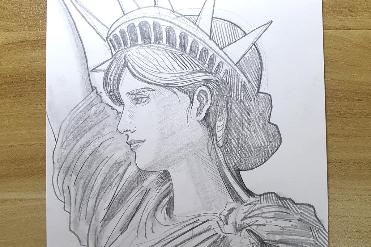 A drawing of the Statue of LIberty