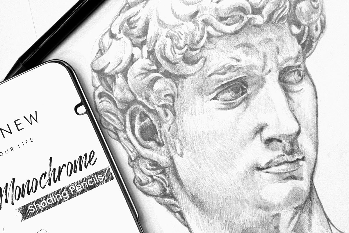 A sketch of a Greek god made with Artistry monochrome pencils