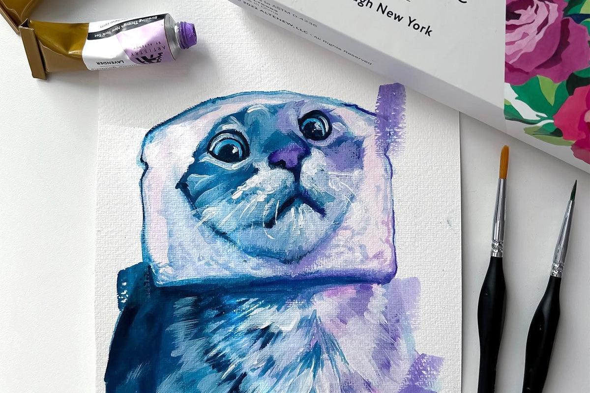 A cute gouache painting of a cat by Aleksandra Pender
