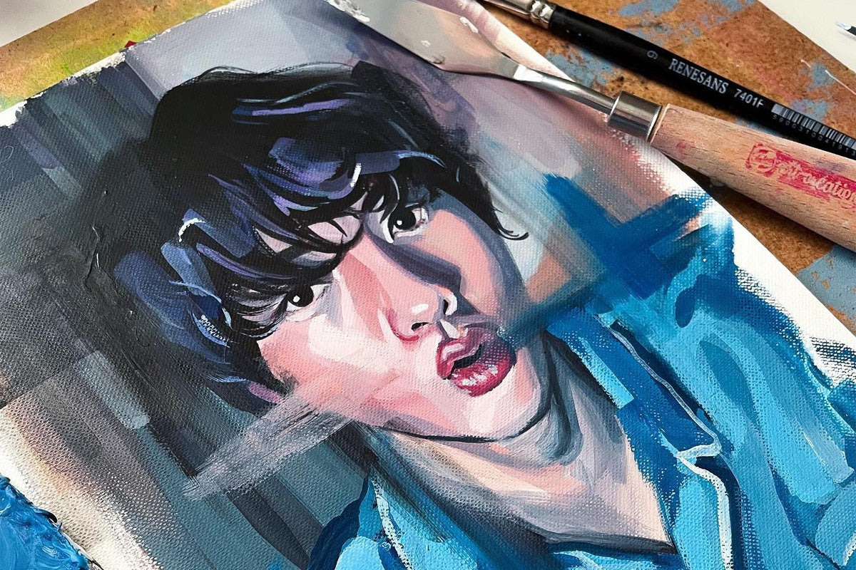 One of Aleksandra Pender's BTS fan art made with gouache and pastels