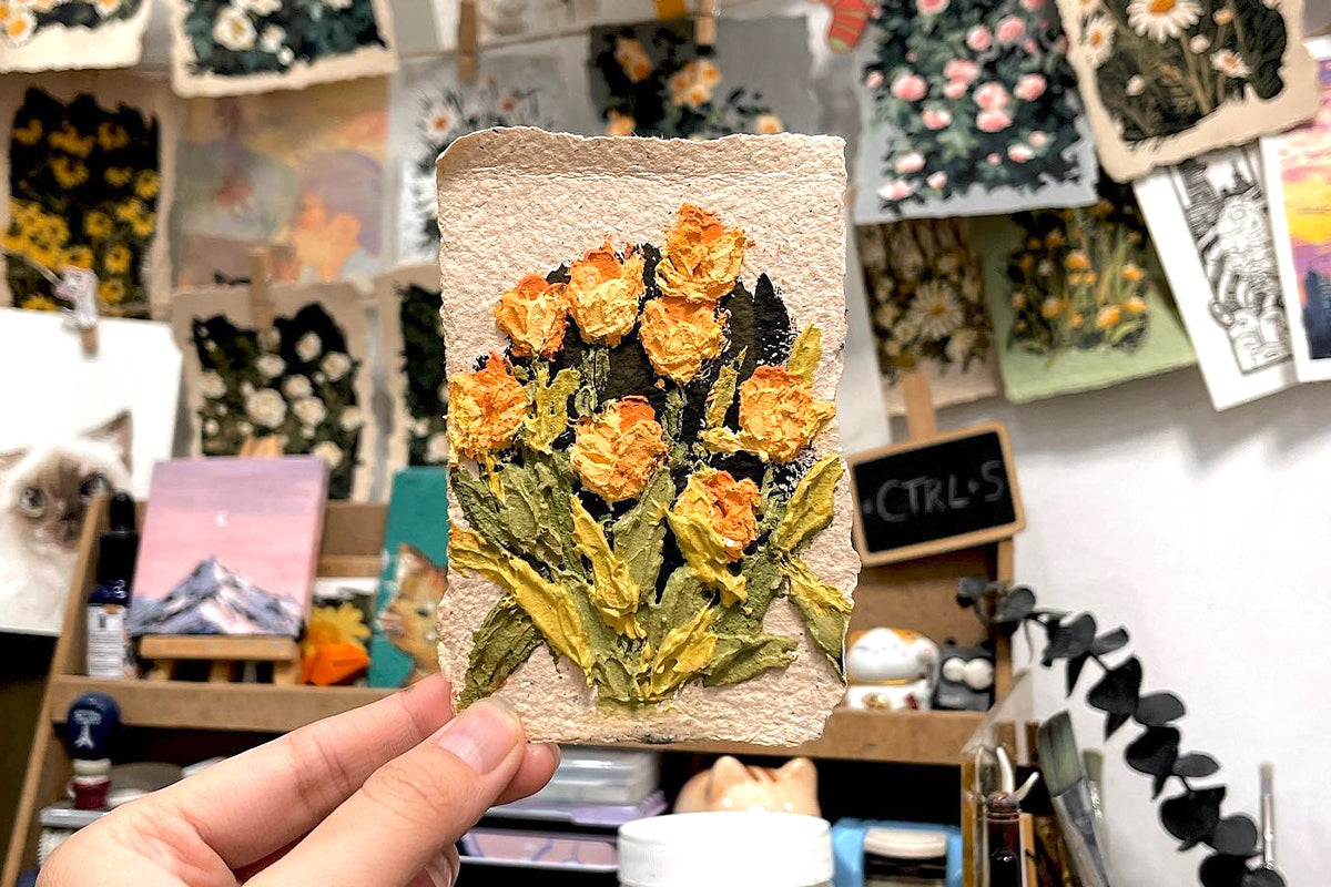 A gorgeous tulip painting made with embossing paste
