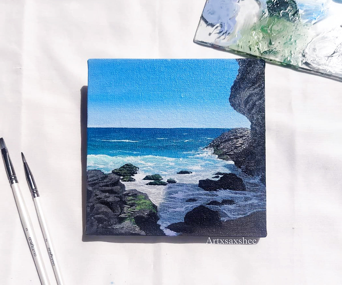 A gorgeous seascape scenery painted with acrylic medium on 6x6 canvas